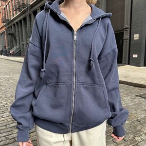 Brandy Melville Navy Gray Hoodie Zip Up 100% Cotton